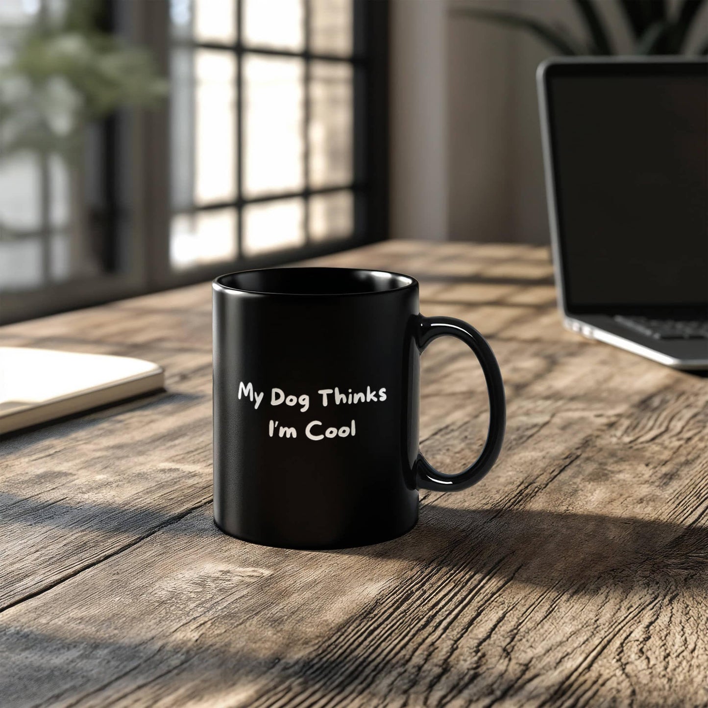 My Dog Thinks I'm Cool Black Mug