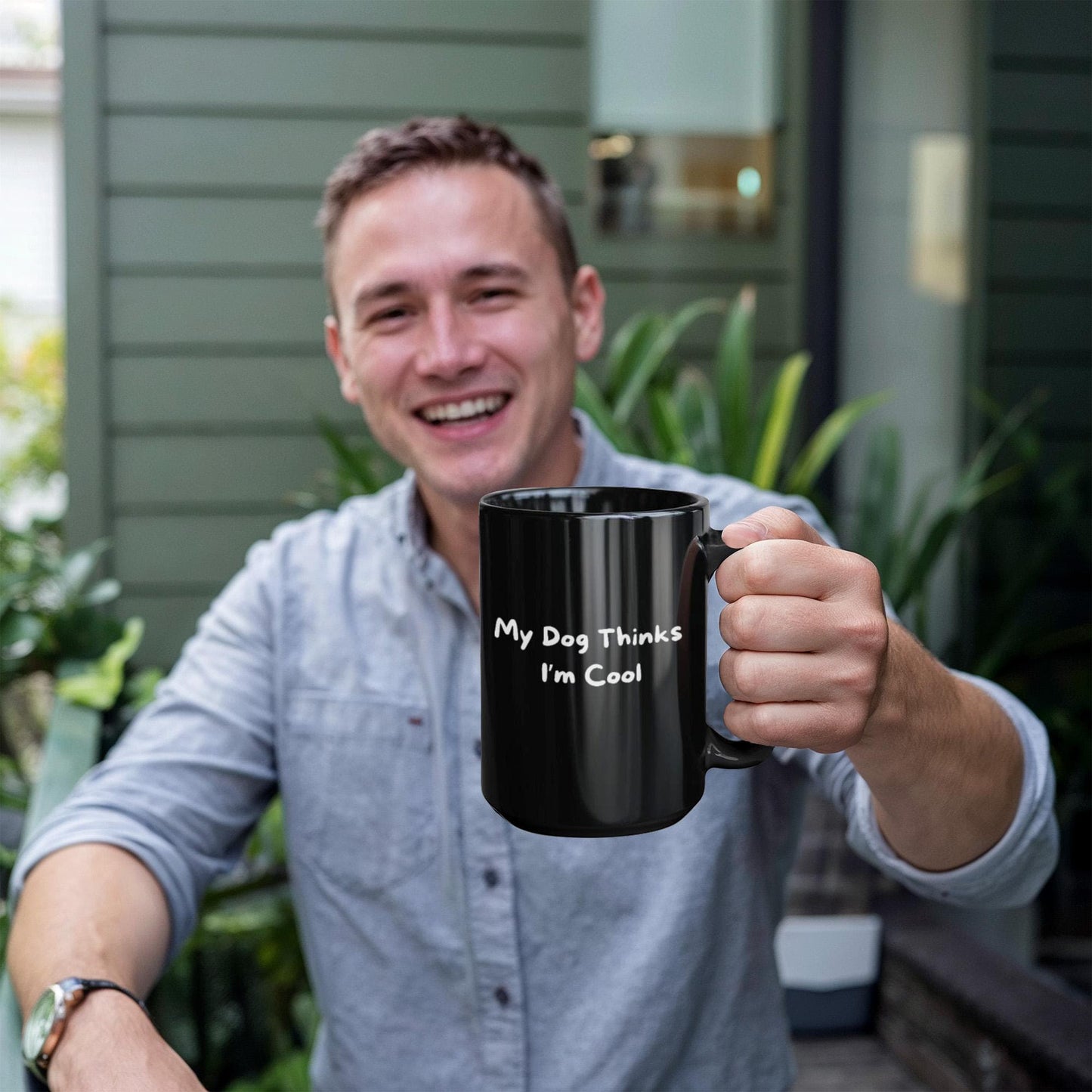 My Dog Thinks I'm Cool Black Mug